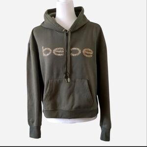 Bebe Sport Women Rhinestud Cropped Long Sleeve Hoodie Sweatshirt L